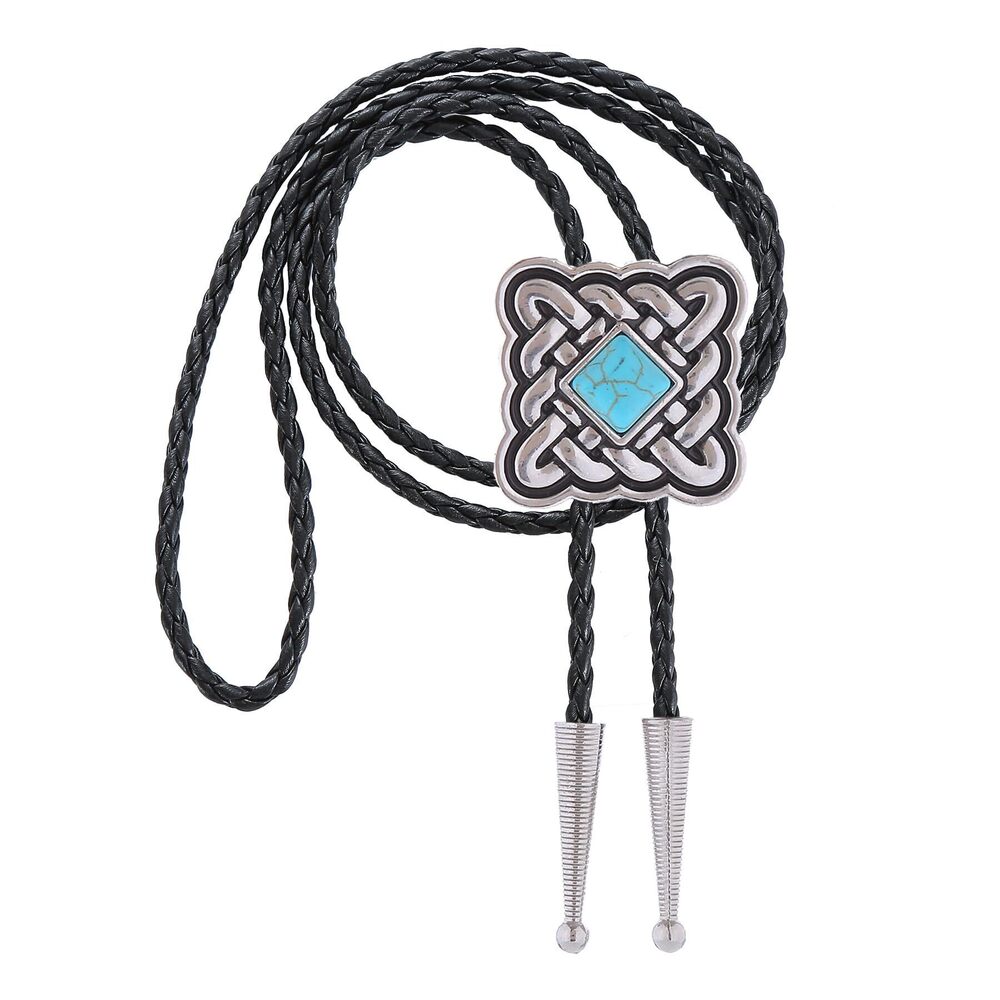 1754 Turquoise Bolo Tie Vintage Bolo Tie Western Cowboy Leather Necktie